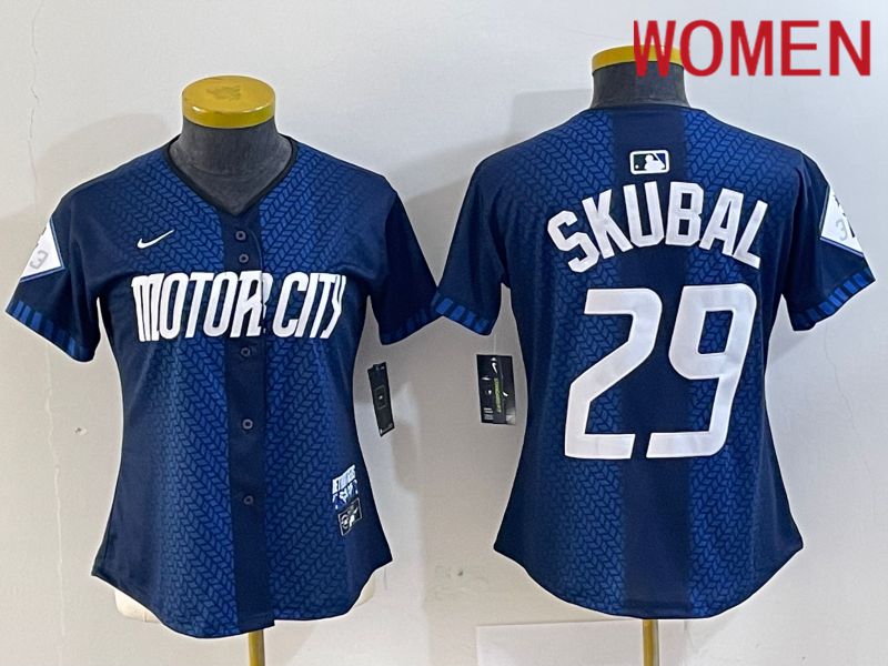 Women Detroit Tigers 29 Skubal Blue City Edition Nike 2024 MLB Jersey style 1